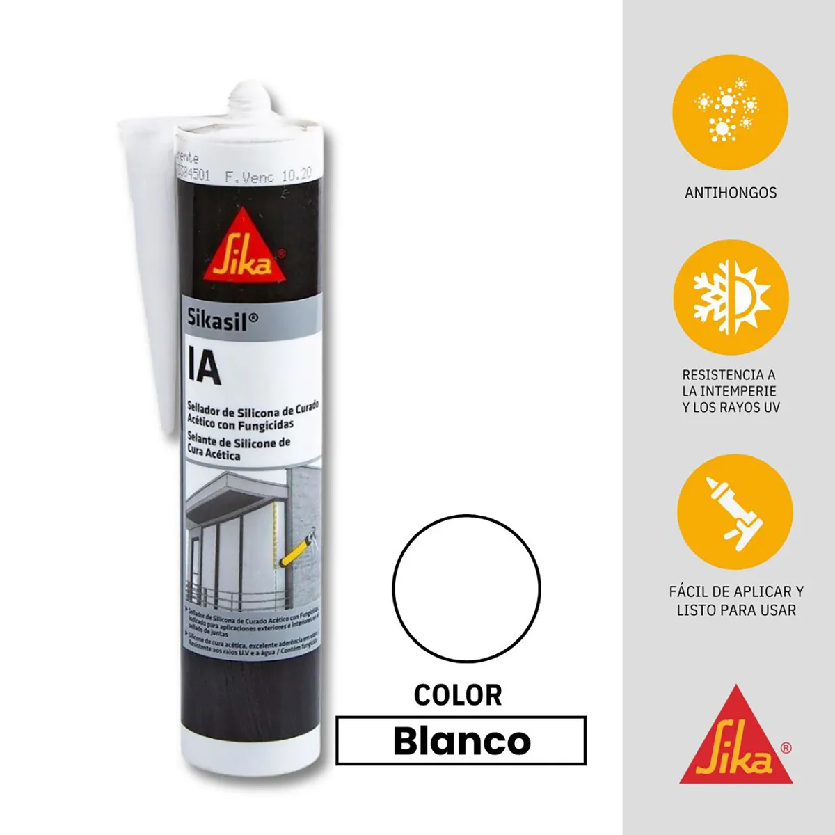SIKA - Sika Sikasil IA Blanco | Sellante de silicona multiuso para vidrios y ventanas 280 ml