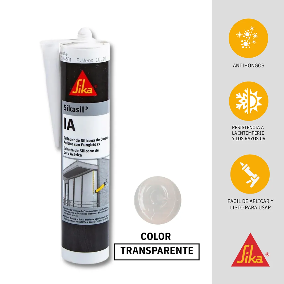 SIKA - Sika Sikasil IA Transparente | Sellante de silicona multiuso para vidrios y ventanas 280 ml