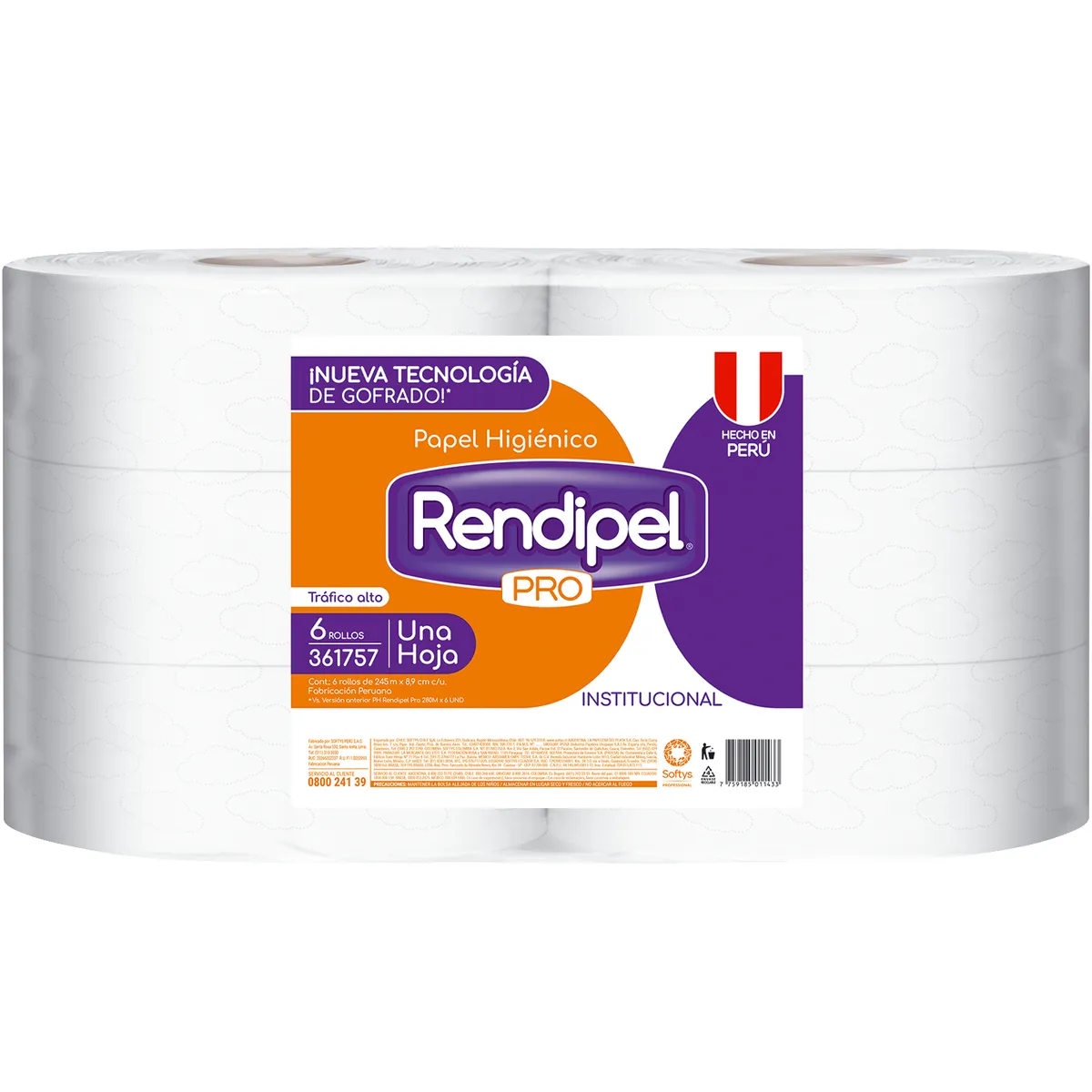 RENDIPEL PRO - Papel Higiénico Jumbo Rendipel X6 Rollos 245M