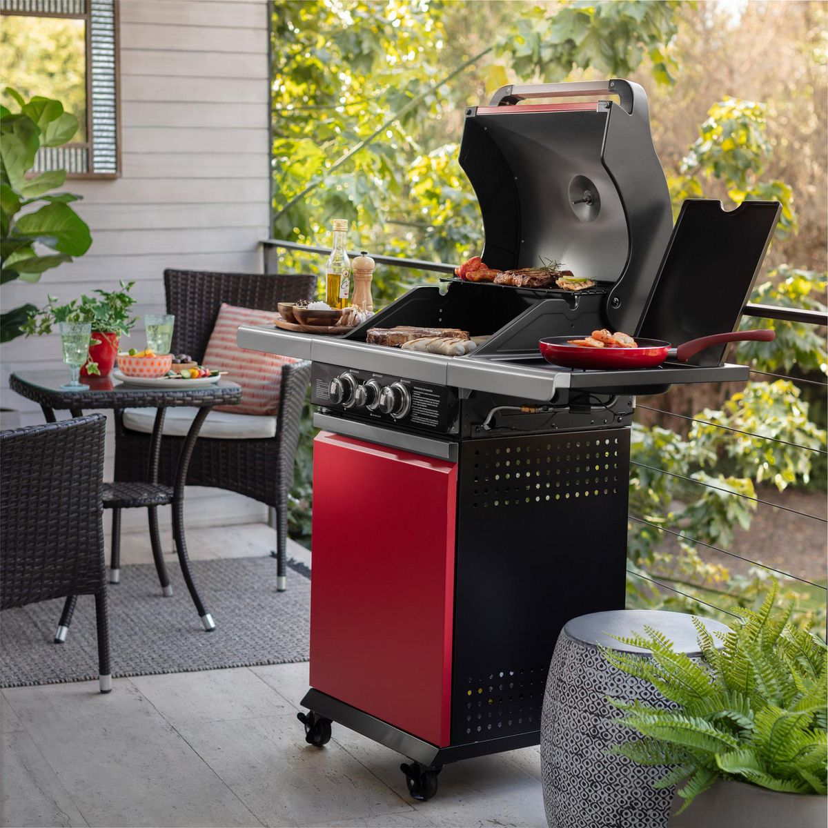 MRBEEF - Parrilla a Gas 110x142x57cm 2 Quemadores + 1 Quemador Lateral