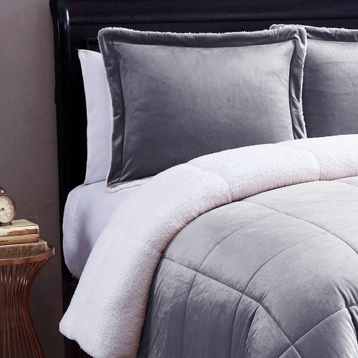 HC JUST HOME COLLECTION - Edredón Sherpa 1.5 Plazas Gris