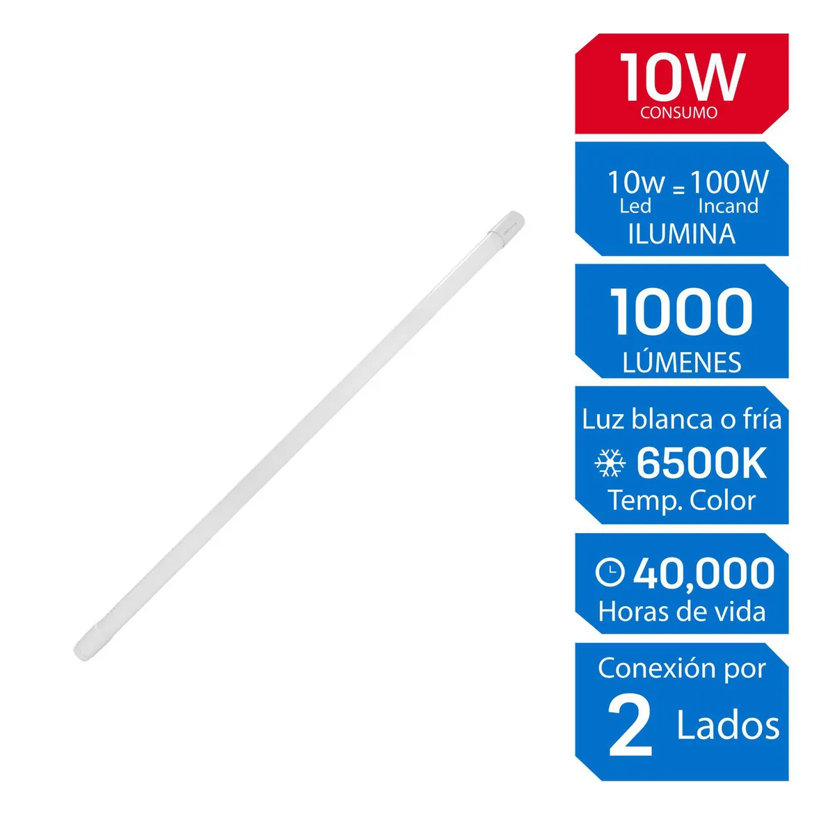ILUMA - Tubo Fluorescente LED Luz Fría 2 Conexiones 10W 60cm