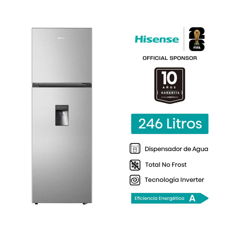 HISENSE - Refrigeradora Hisense 246L 2 Puertas Top Mount Frost RT319WL6B