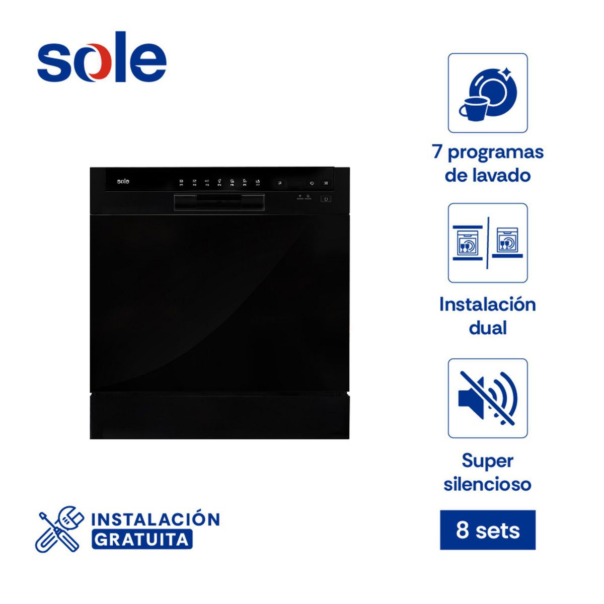 SOLE - Lavaplatos Sole Black 8 Sets