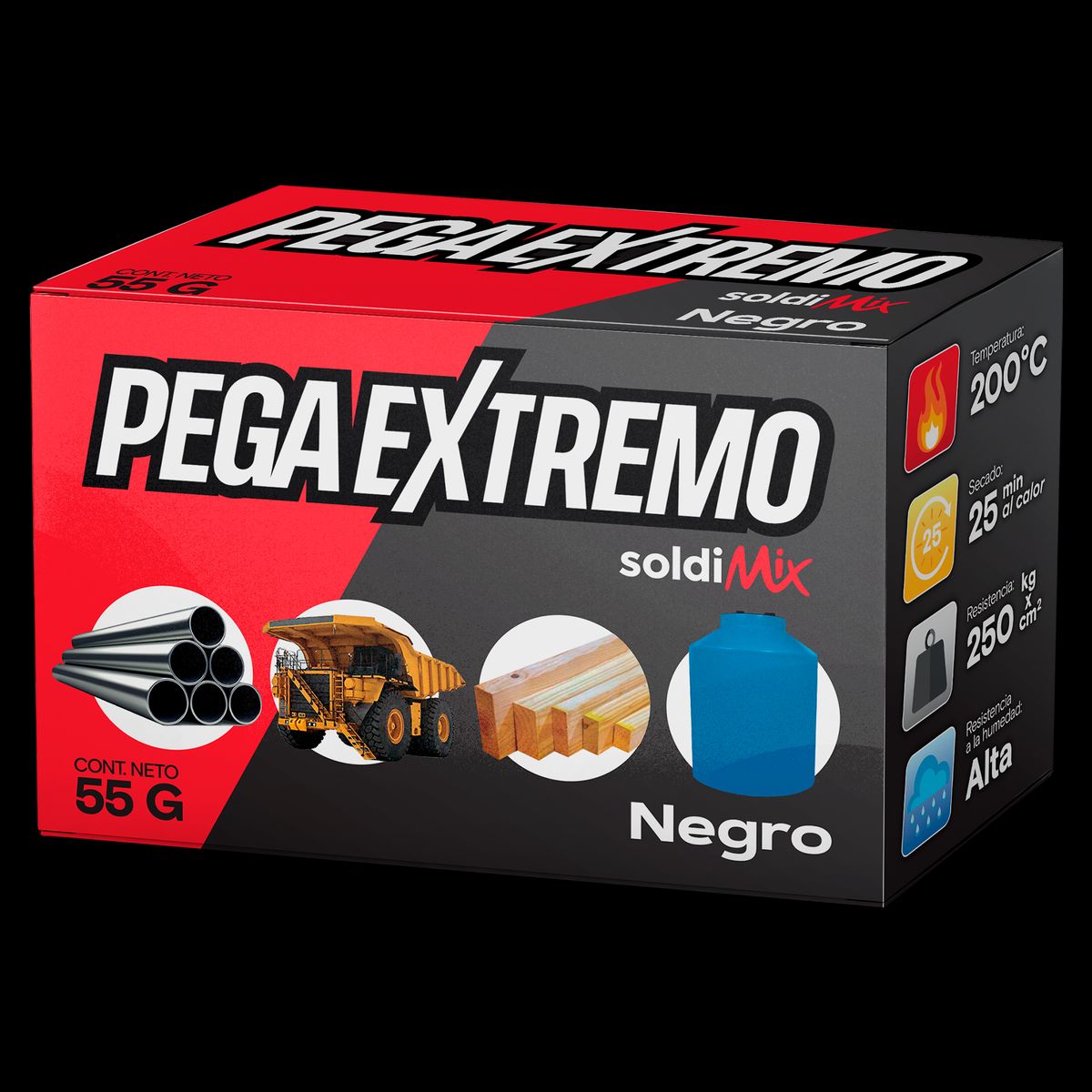 SOLDIMIX - Pegamento Epoxico Pega Extremo Soldimix Negro 55G