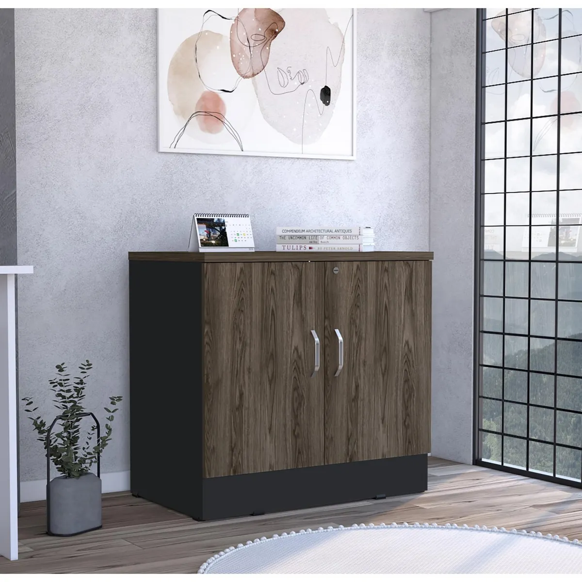 TUHOME - Archivador 2 Puertas Negro/Coñac