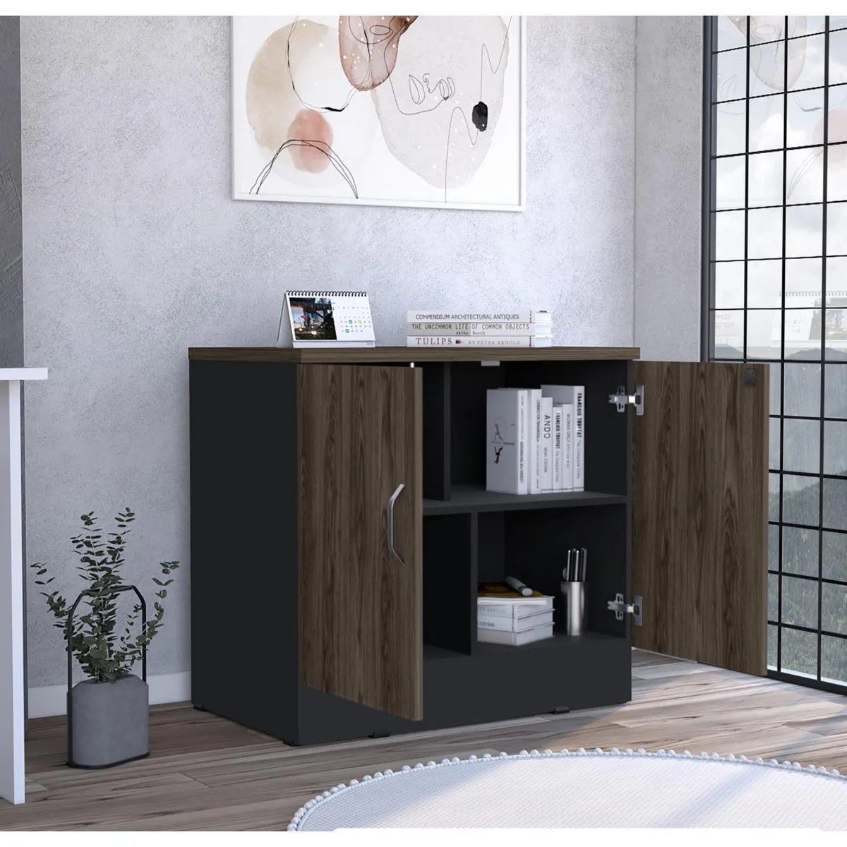 TUHOME - Archivador 2 Puertas Negro/Coñac