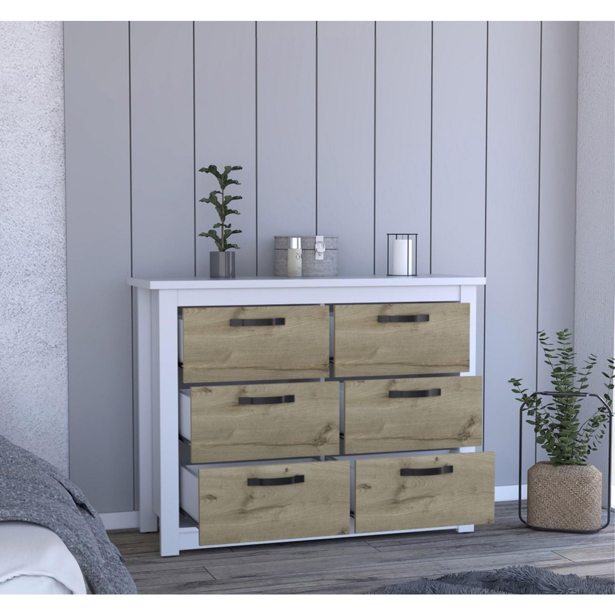 TUHOME - Cómoda 6 Cajones Blanco/Duna