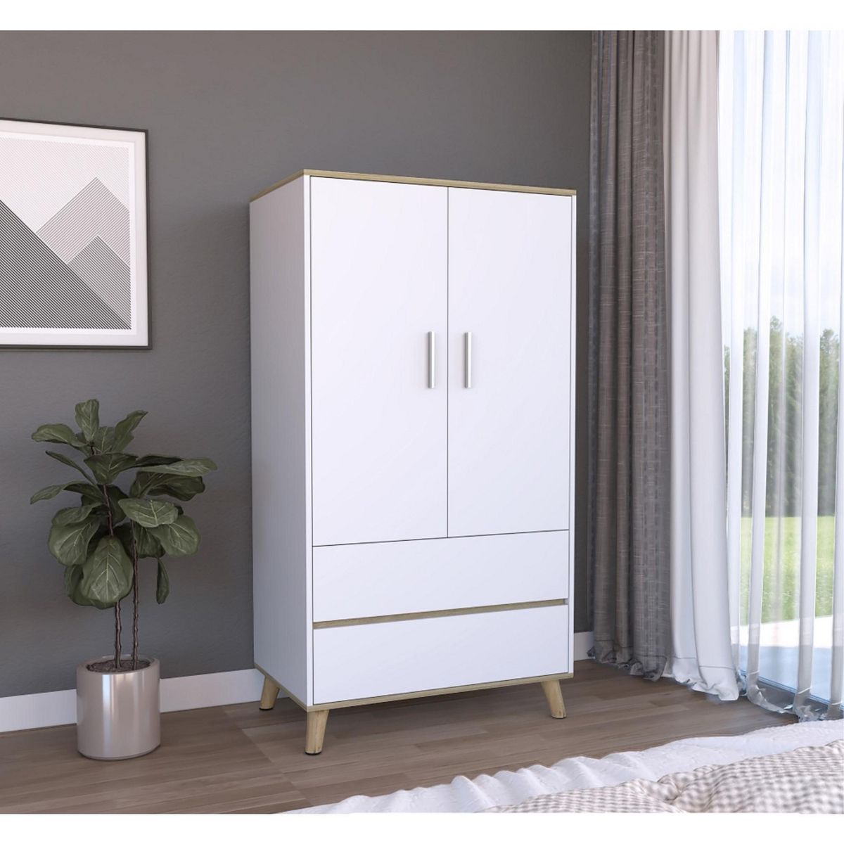 TUHOME - Ropero 2 Puertas 2 Cajones Blanco/Duna