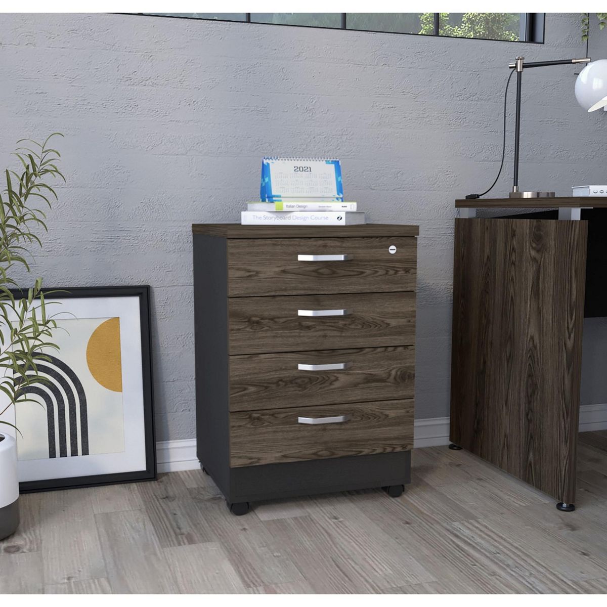 TUHOME - Archivador 4 Cajones Negro/Coñac