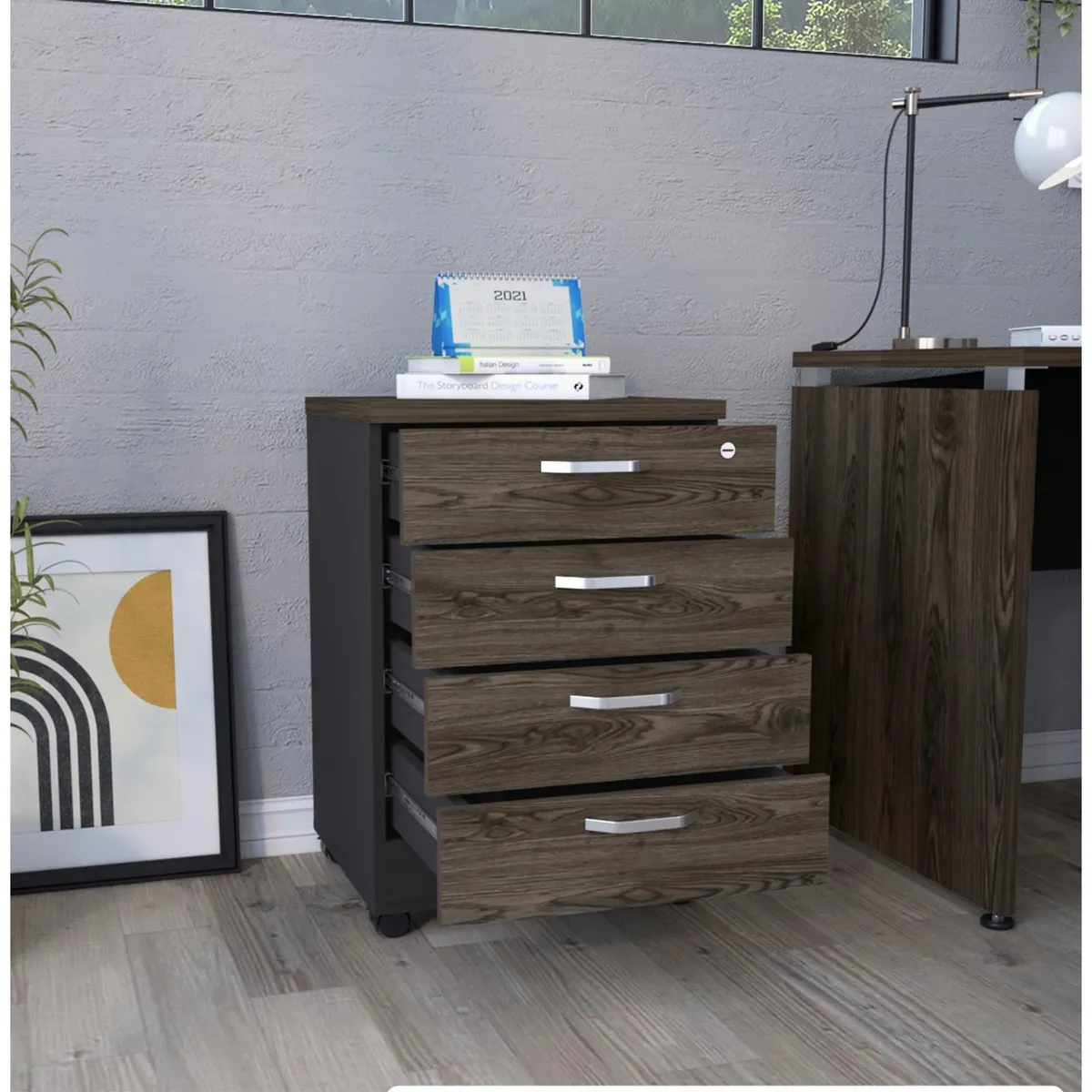 TUHOME - Archivador 4 Cajones Negro/Coñac