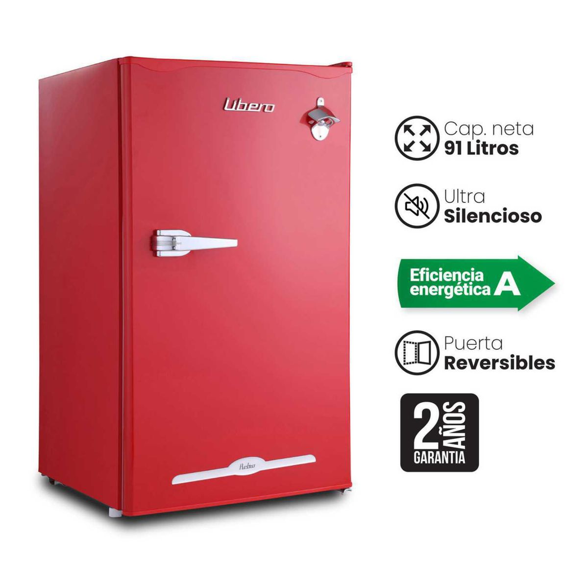 LIBERO - Frigobar LFB-90R Retro 91L Rojo Libero