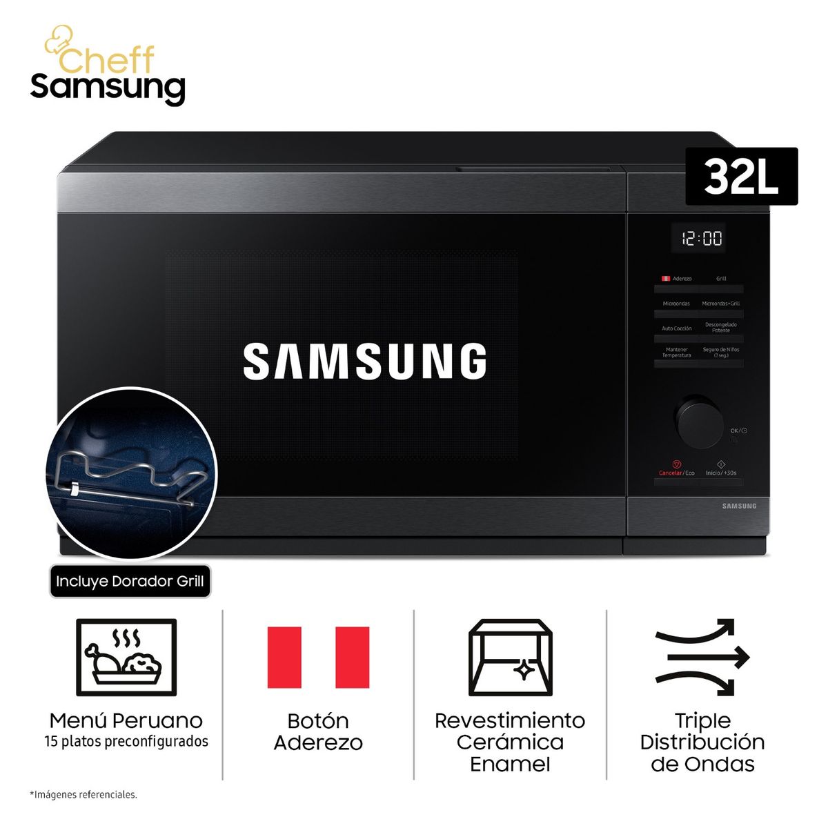SAMSUNG - Horno Microondas Cheff Samsung 32L MG32DG4524AGPE con Dorador