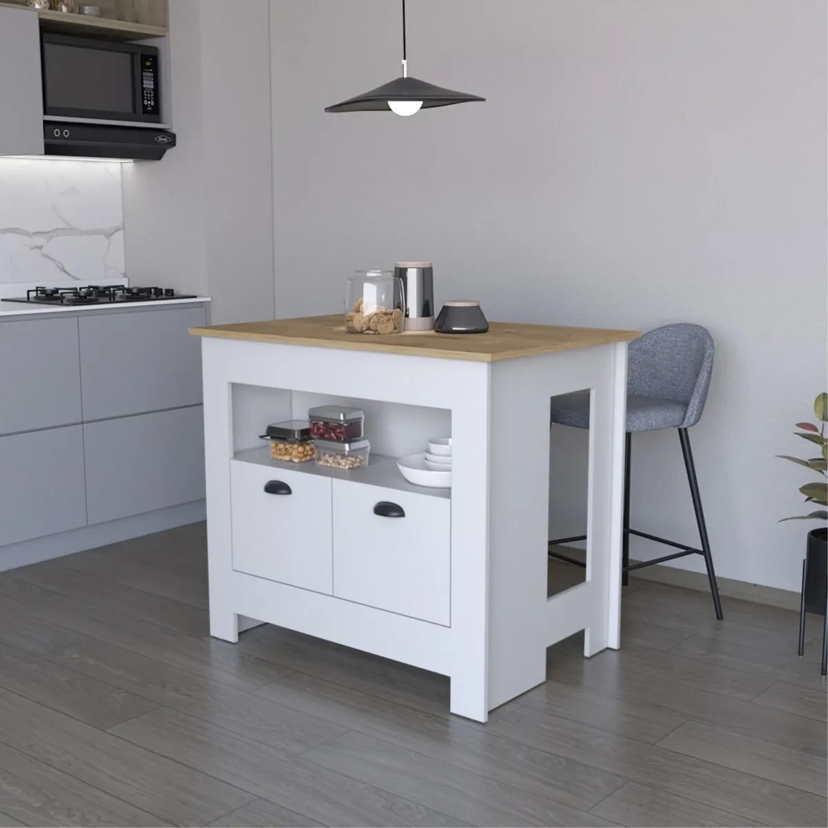 TUHOME - Mueble de Cocina Isla Arlet Blanco/Macadamia