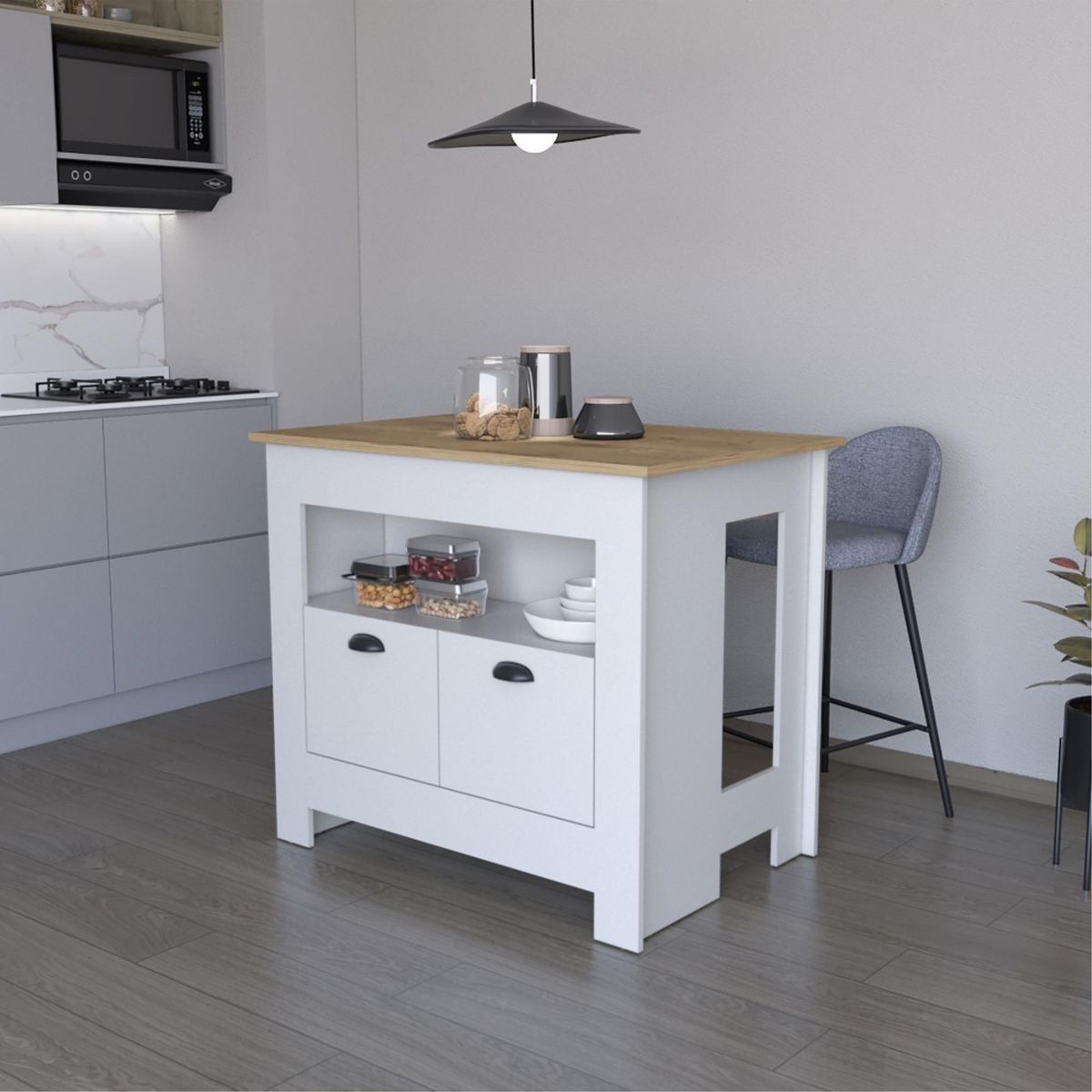 TUHOME - Mueble de Cocina Isla Arlet Blanco/Macadamia