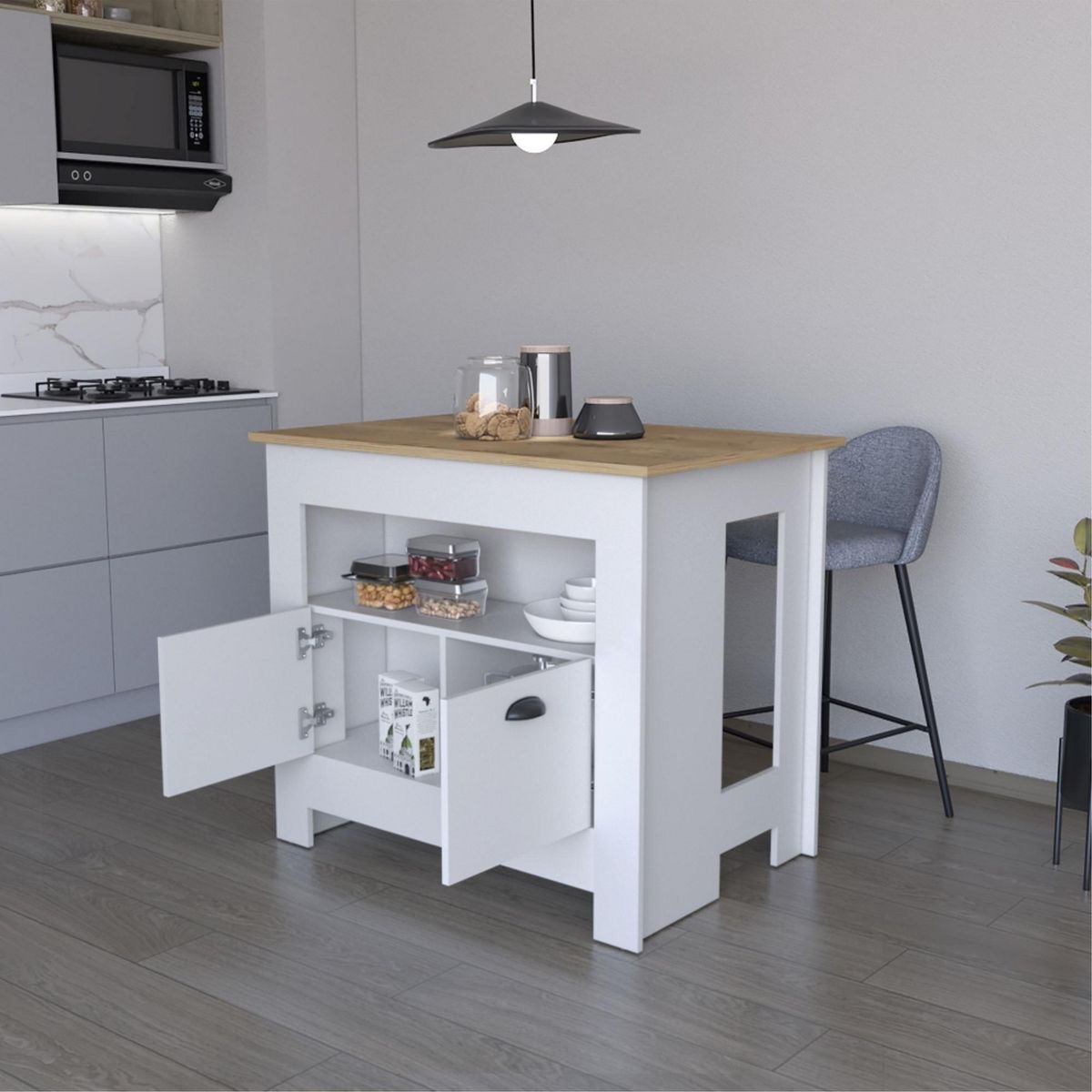 TUHOME - Mueble de Cocina Isla Arlet Blanco/Macadamia