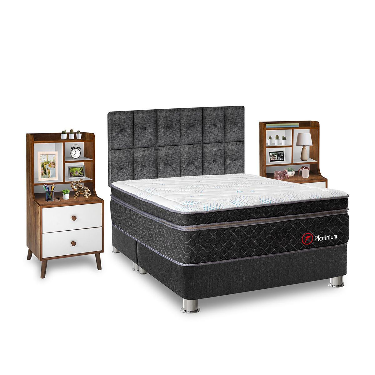 FORLI - Dormitorio Platinium King + Velador Repisa Fashion