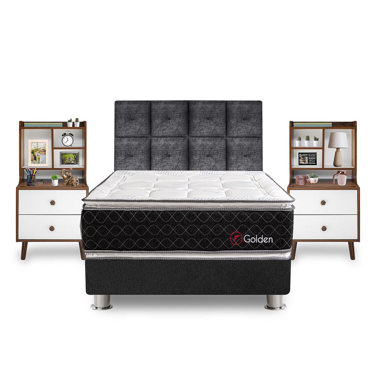 FORLI - Dormitorio Golden 2 Plazas + Velador Repisa Fashion