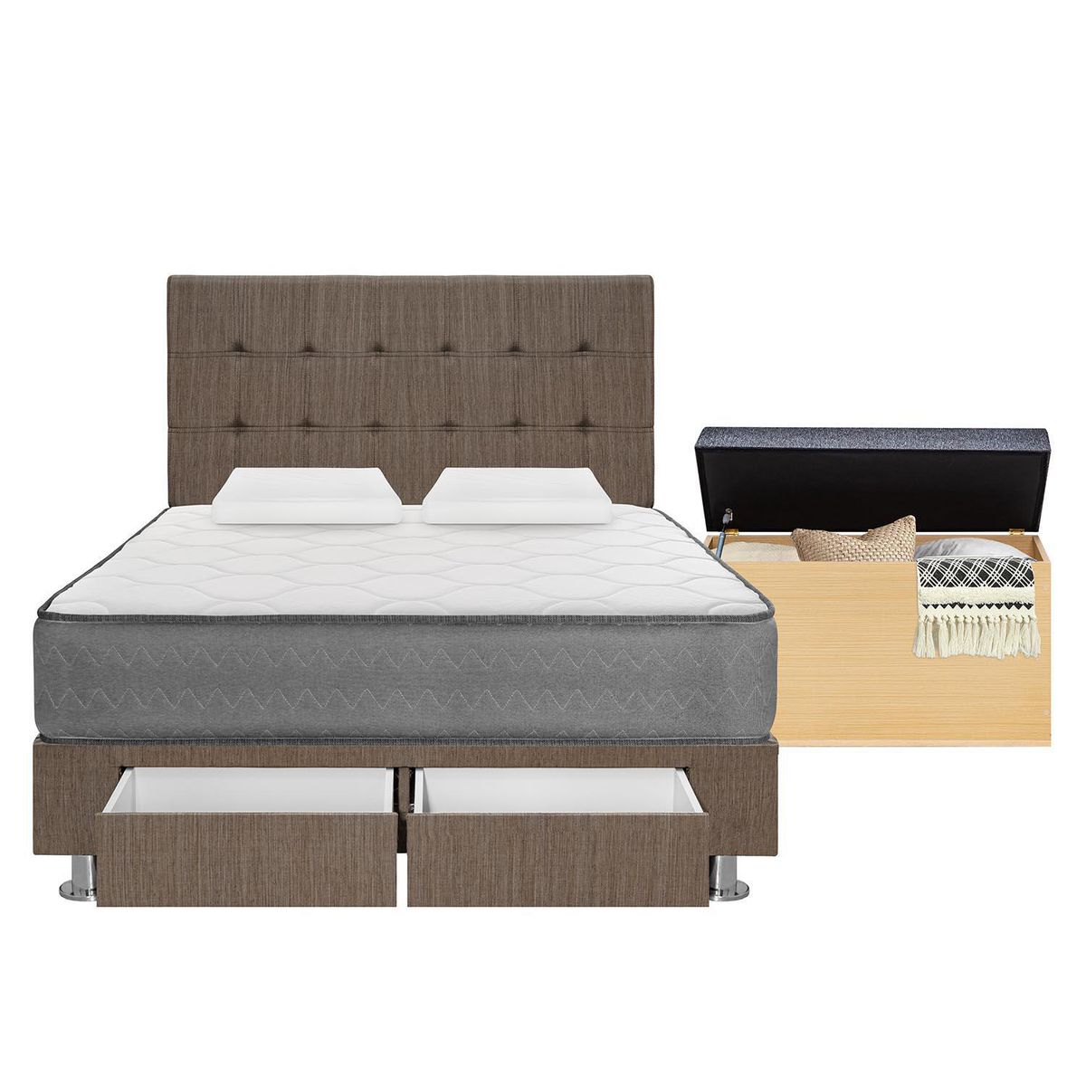 FORLI - Dormitorio con Cajones Polaris Marrón 2 Plazas + Baúl