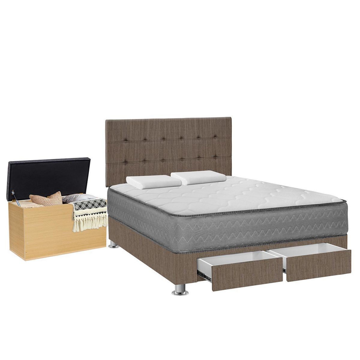FORLI - Dormitorio con Cajones Polaris Marrón 2 Plazas + Baúl