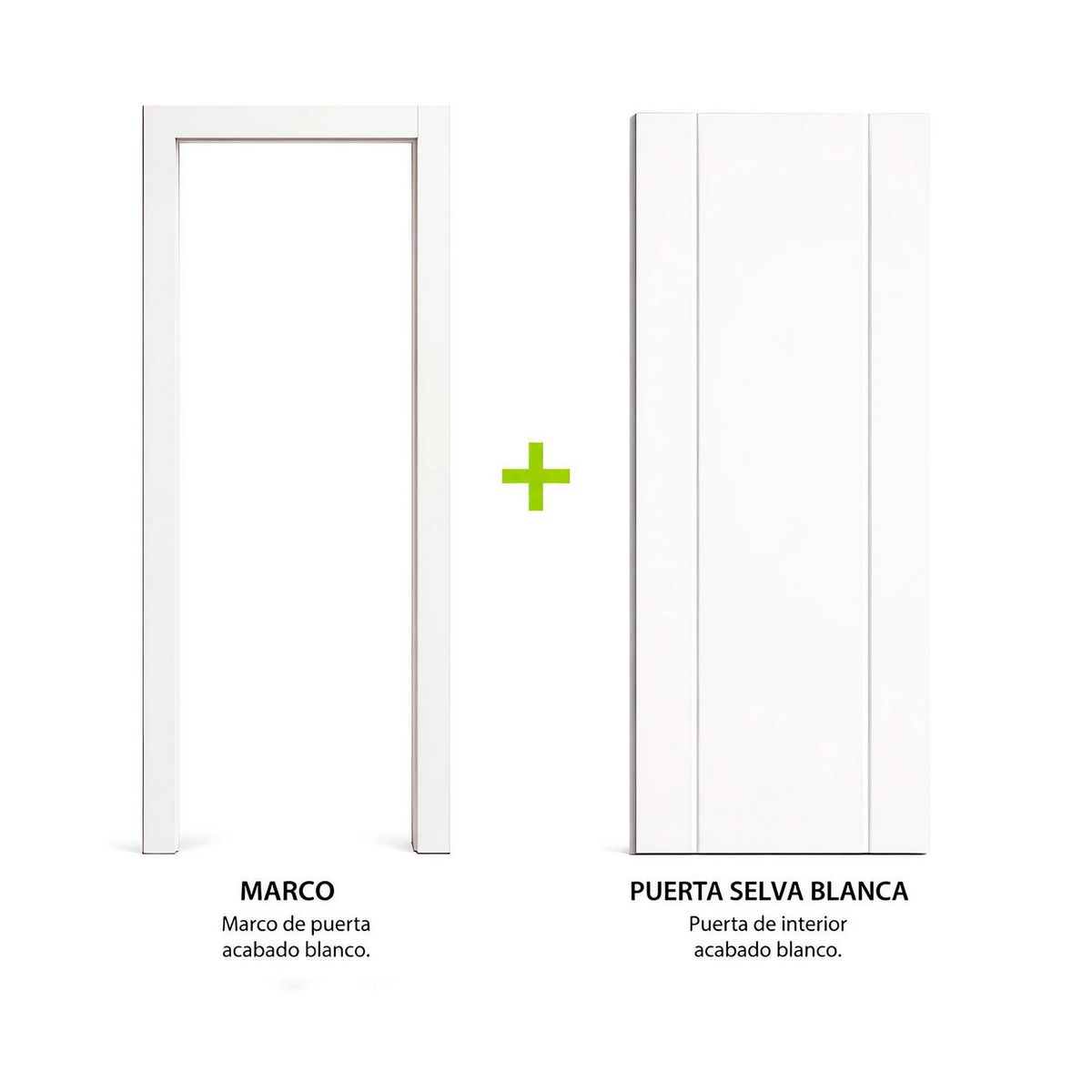 PAMA - Combo Puerta Interior Contraplacada HDF Lisa Blanco RT Selva. Marco Incluido 32x59x2120 mm.