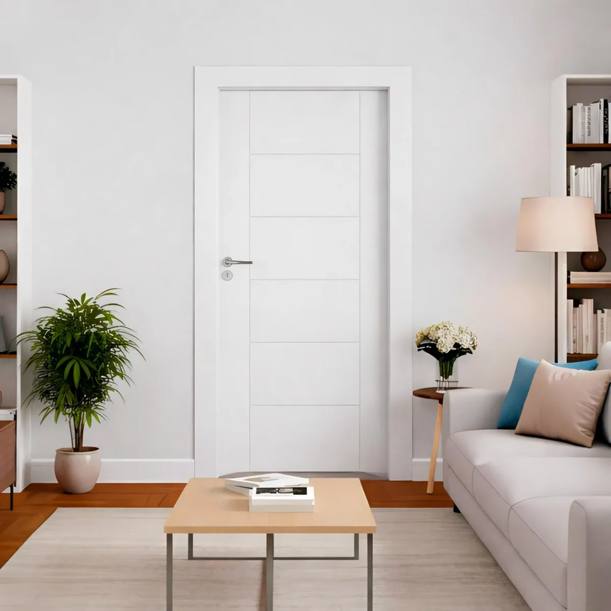 Combo Puerta Interior Contraplacada HDF Ruteada Opera Blanco (Marco + Bisagras), marca PAMA - Foto Principal