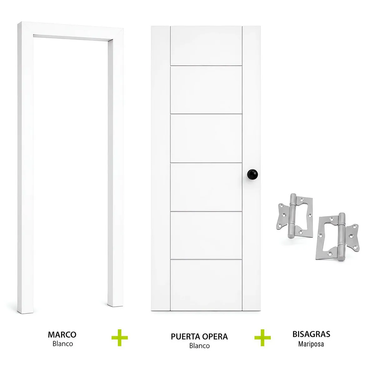 PAMA - Combo Puerta Interior Contraplacada HDF Ruteada Opera Blanco (Marco + Bisagras)