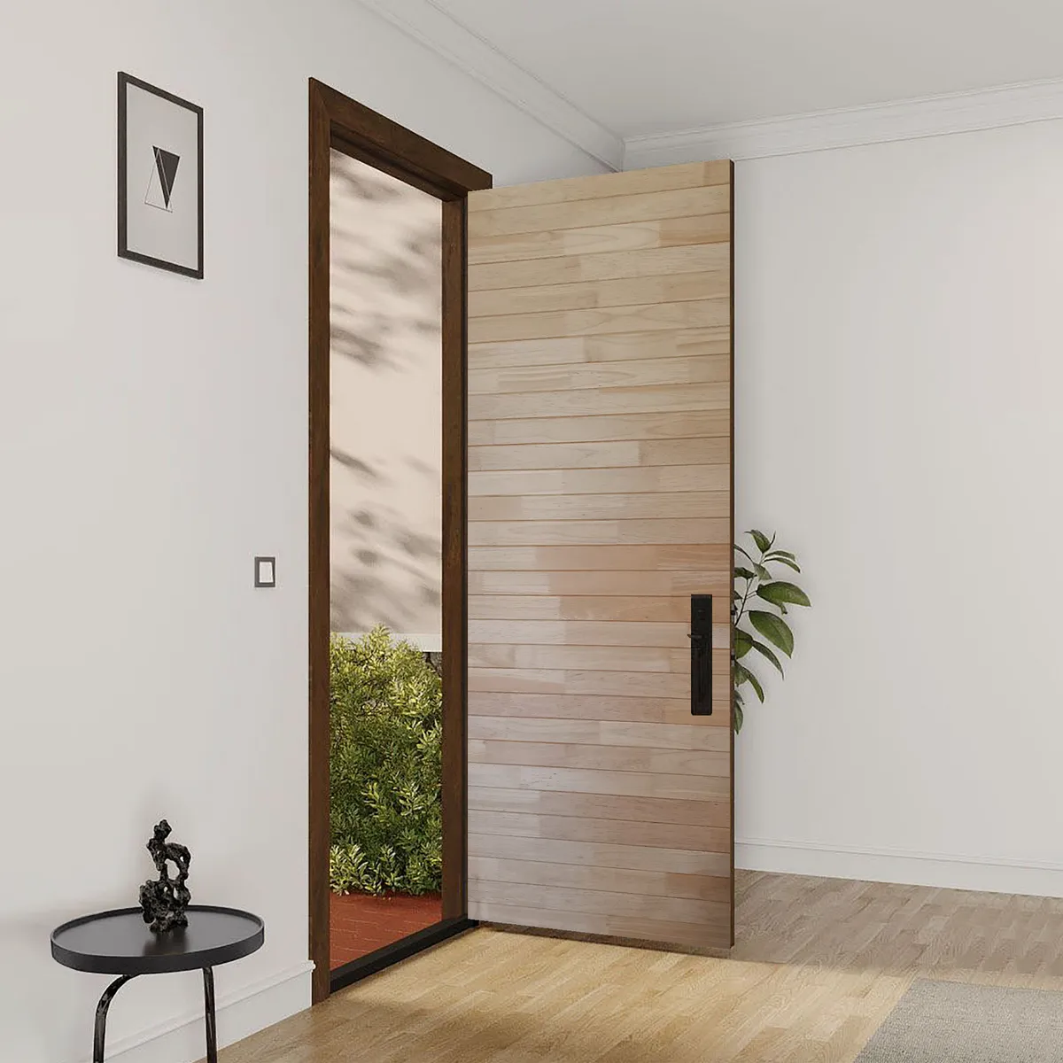 PAMA - Puerta de Madera Principal de Pino Machimbrado Natural 45x850x2070 mm