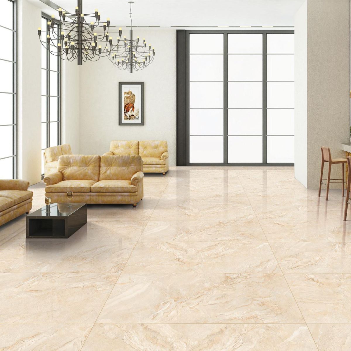 KLIPEN - Porcelanato Beige 60x60cm 1.44m2 Marmolado Alto brillo Napole