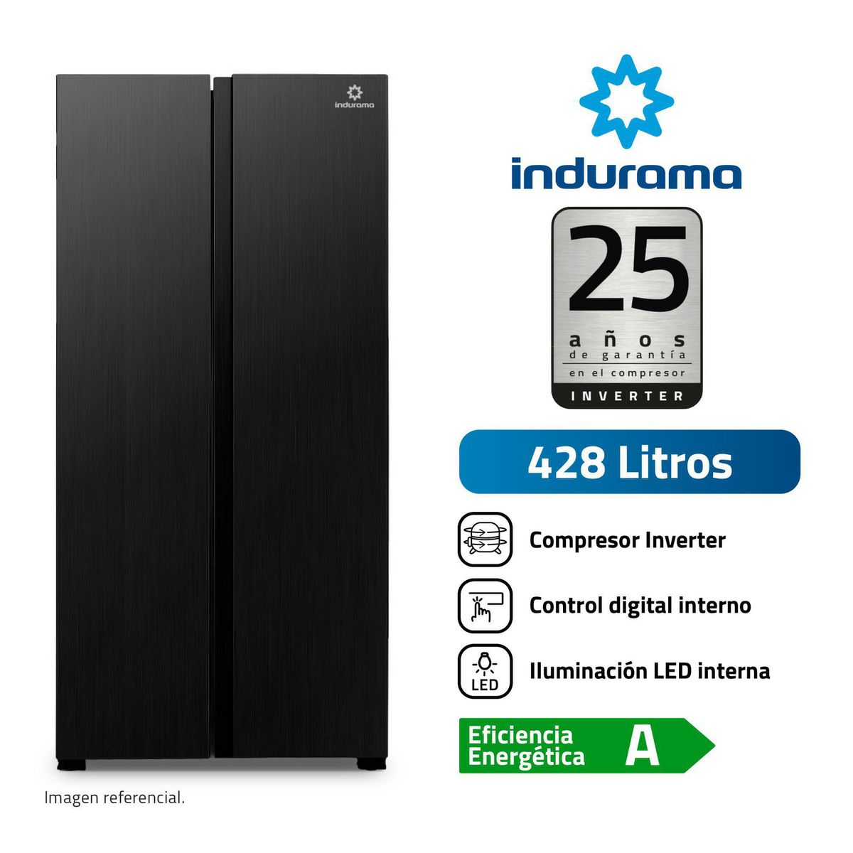 Refrigeradora Indurama 428L Side By Side 2 Puertas RI-769N, marca INDURAMA - Foto Principal