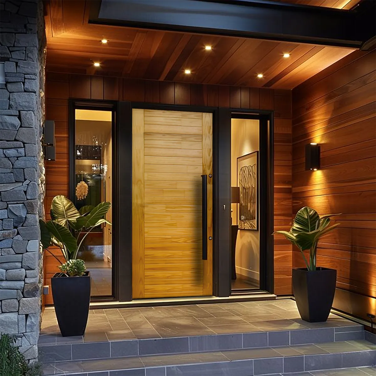 PAMA - Puerta de madera Principal Pino Mach Nat Bisel Imperial 20 Paneles 45x850x2070