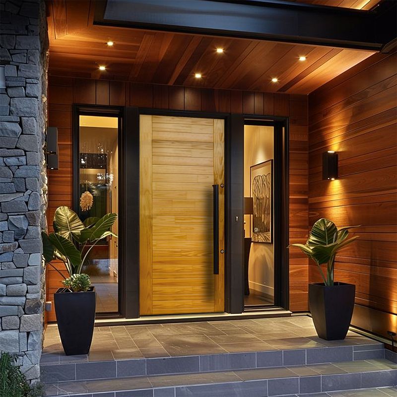 PAMA - Puerta de madera Principal Pino Mach Nat Bisel  Imperial 20 Paneles 45x850x2070