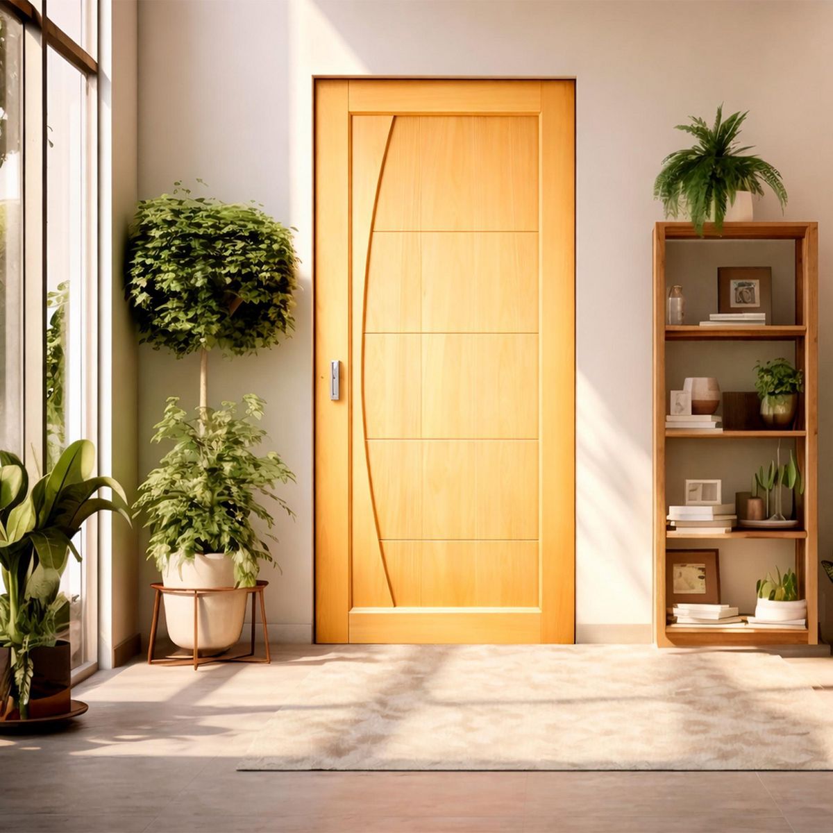 PAMA - Puerta de Madera Principal Pino Sólida Bisel California Natural