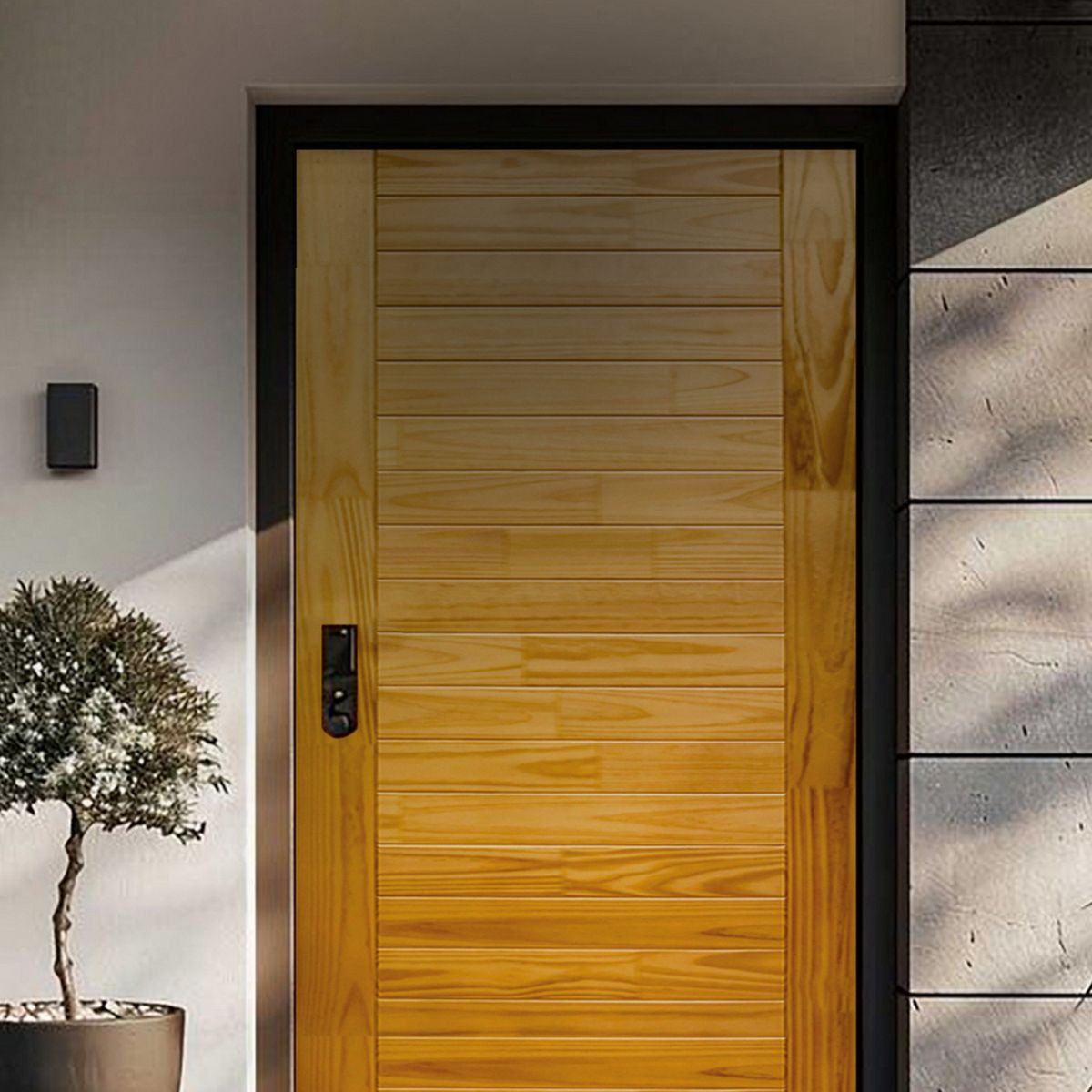 PAMA - Puerta de madera Principal Pino Mach Nat Bisel Imperial 25 Paneles 45x850x2070