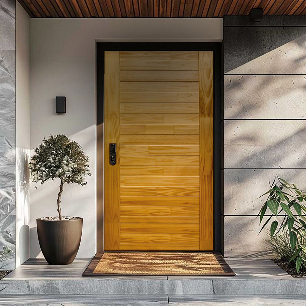 PAMA - Puerta de madera Principal Pino Mach Nat Bisel Imperial 25 Paneles 45x950x2071