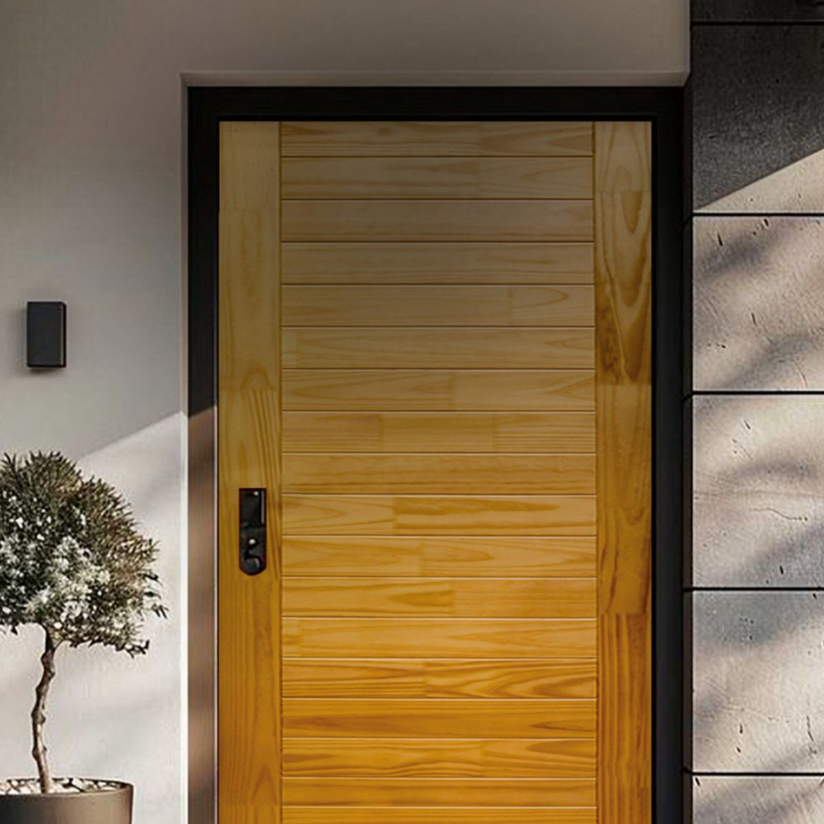 PAMA - Puerta de madera Principal Pino Mach Nat Bisel Imperial 25 Paneles 45x950x2071