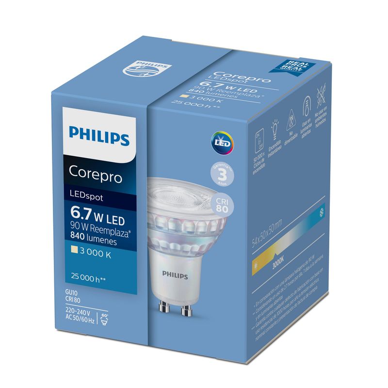 PHILIPS - Foco Dicroico LED GU10 6.7W Luz Cálida