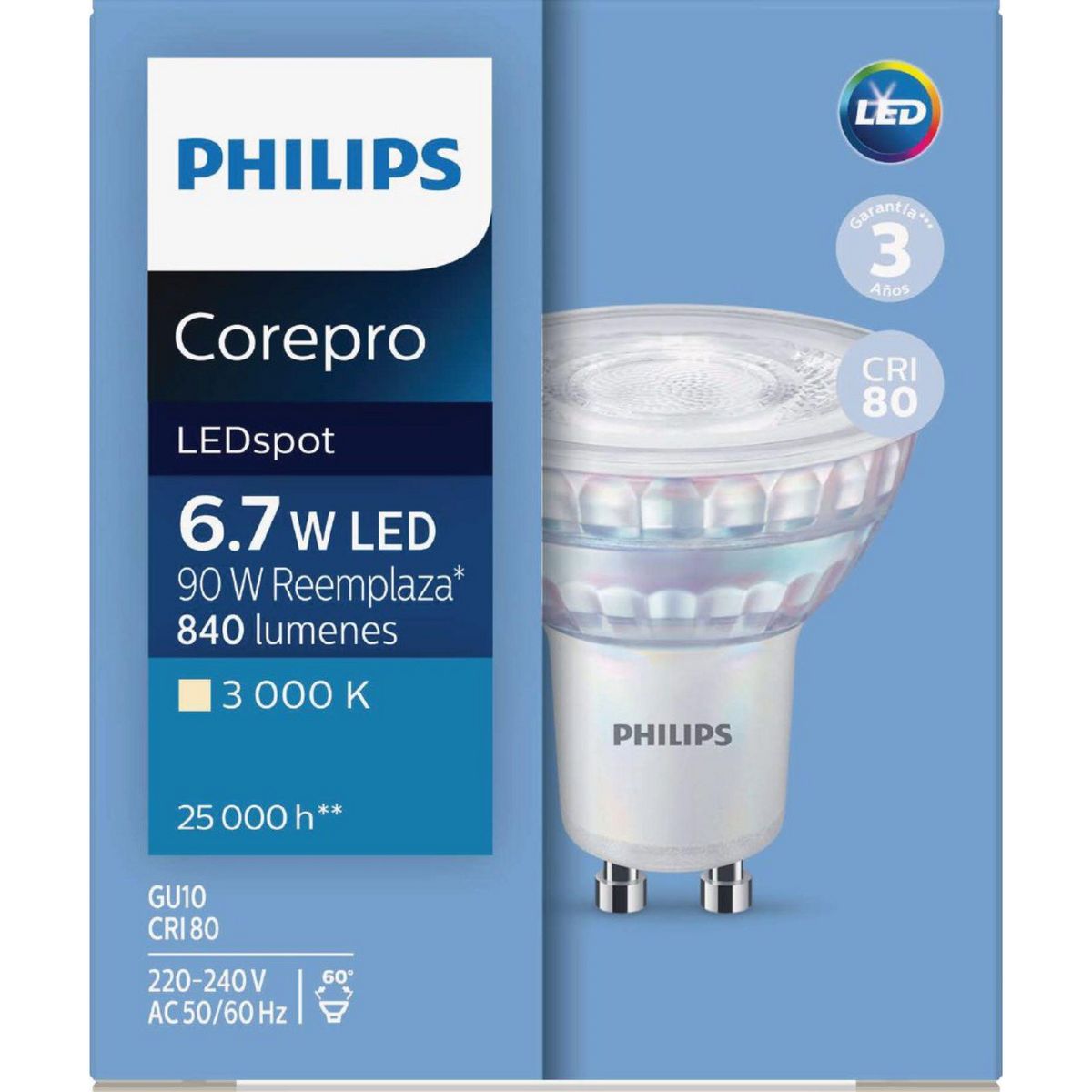 PHILIPS - Foco Dicroico LED GU10 6.7W Luz Cálida