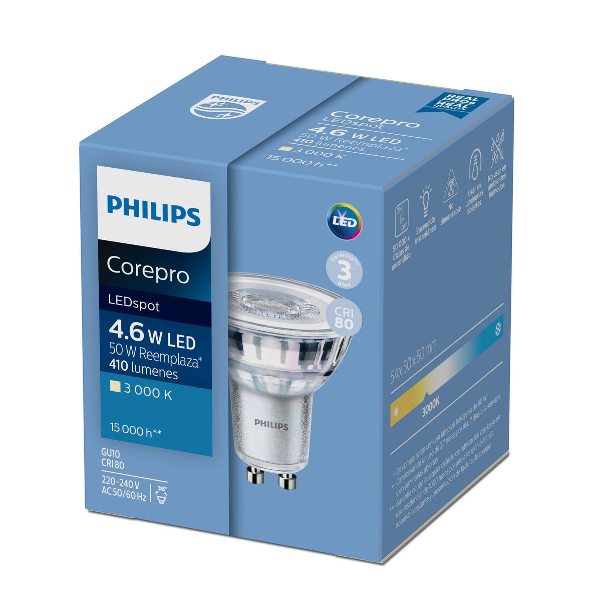 PHILIPS - Foco Dicroico LED GU10 4.6W Luz Cálida