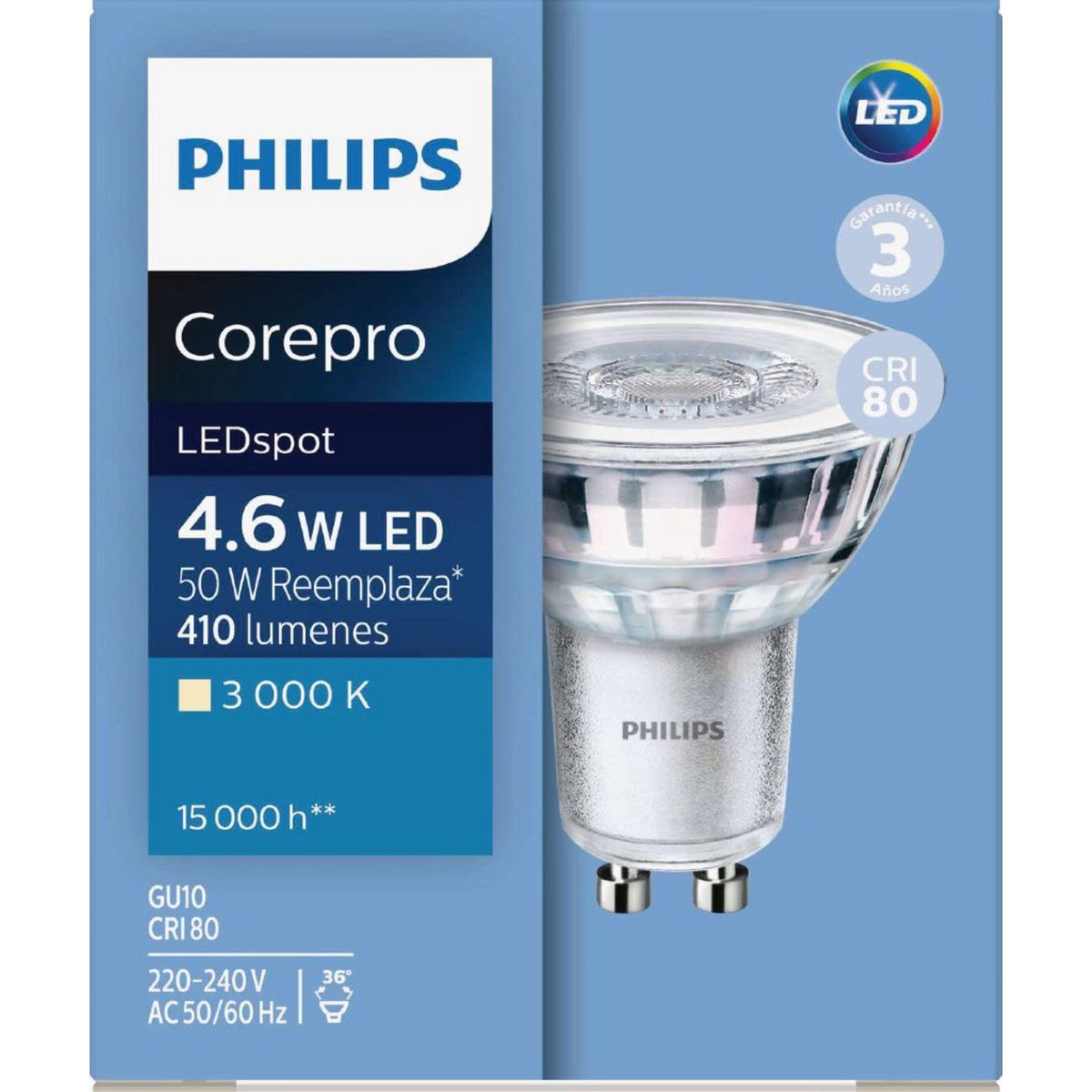 PHILIPS - Foco Dicroico LED GU10 4.6W Luz Cálida