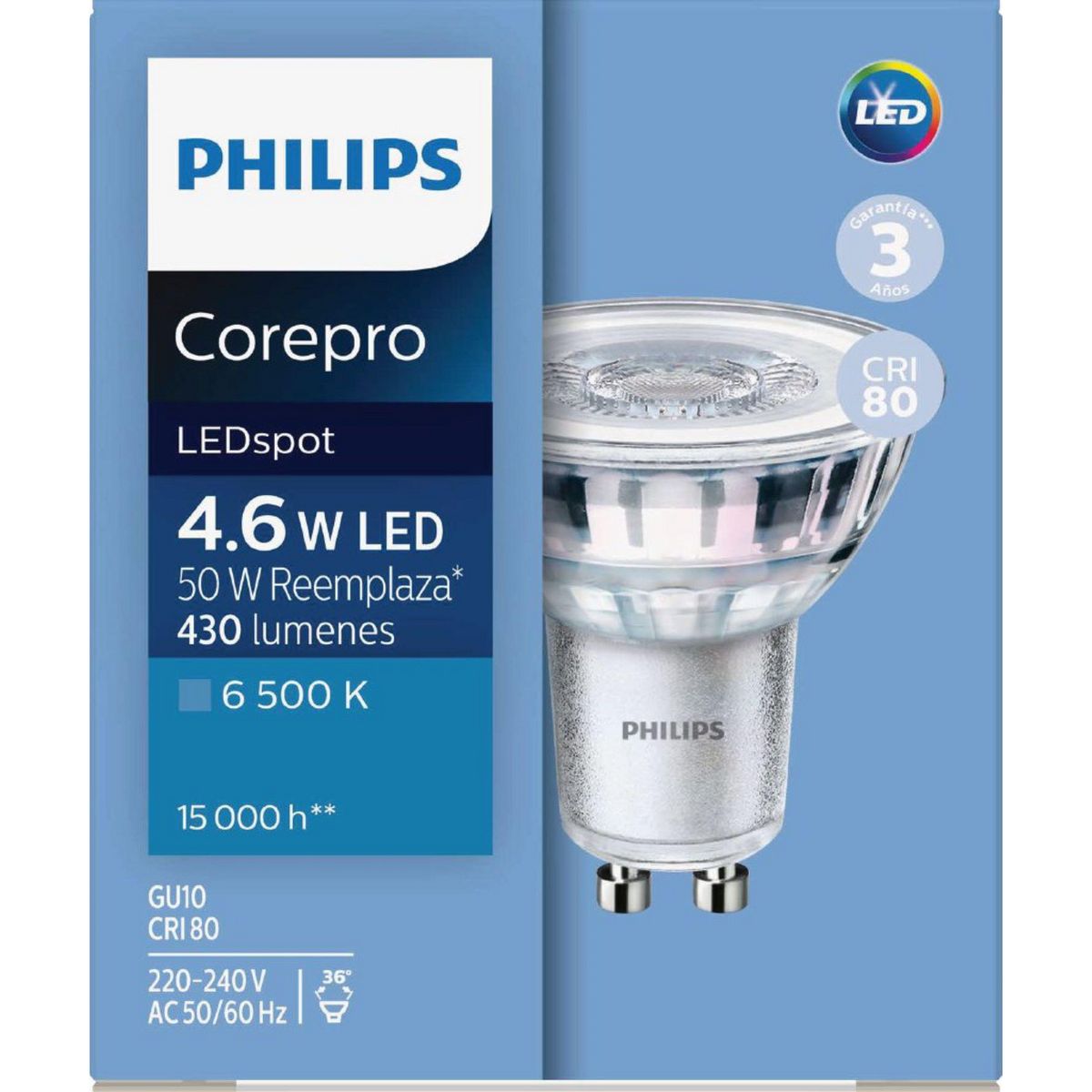 PHILIPS - Foco Dicroico LED GU10 4.6W Luz Fría