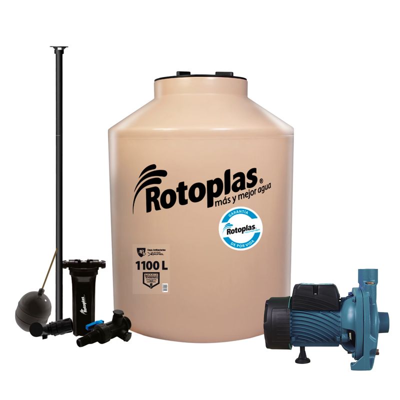 ROTOPLAS - Combo Tanque de Agua Rotoplas 1100L Arena + Accesorios + Bomba Centrífuga de 0.5 HP Rotoplas