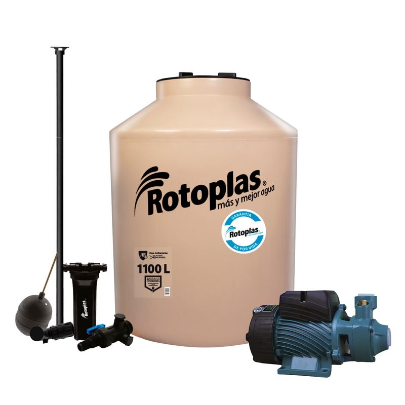 ROTOPLAS - Combo Tanque de Agua Rotoplas 1100L Arena + Accesorios + Bomba Periférica de 0.5 HP Rotoplas