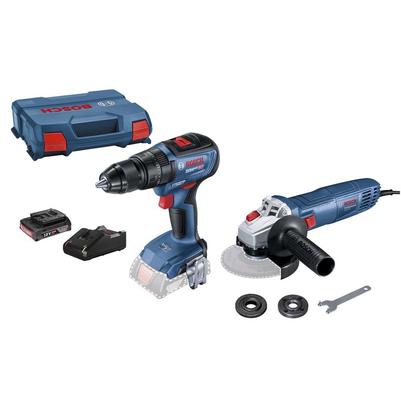 BOSCH - Taladro  Atornillador Percutor 18V Bosch GSB 18V-50 + Amoladora 4.5" GWS 700 + 1 Cargador + 1 Batería 2 Ah + 1 Maletín Bosch