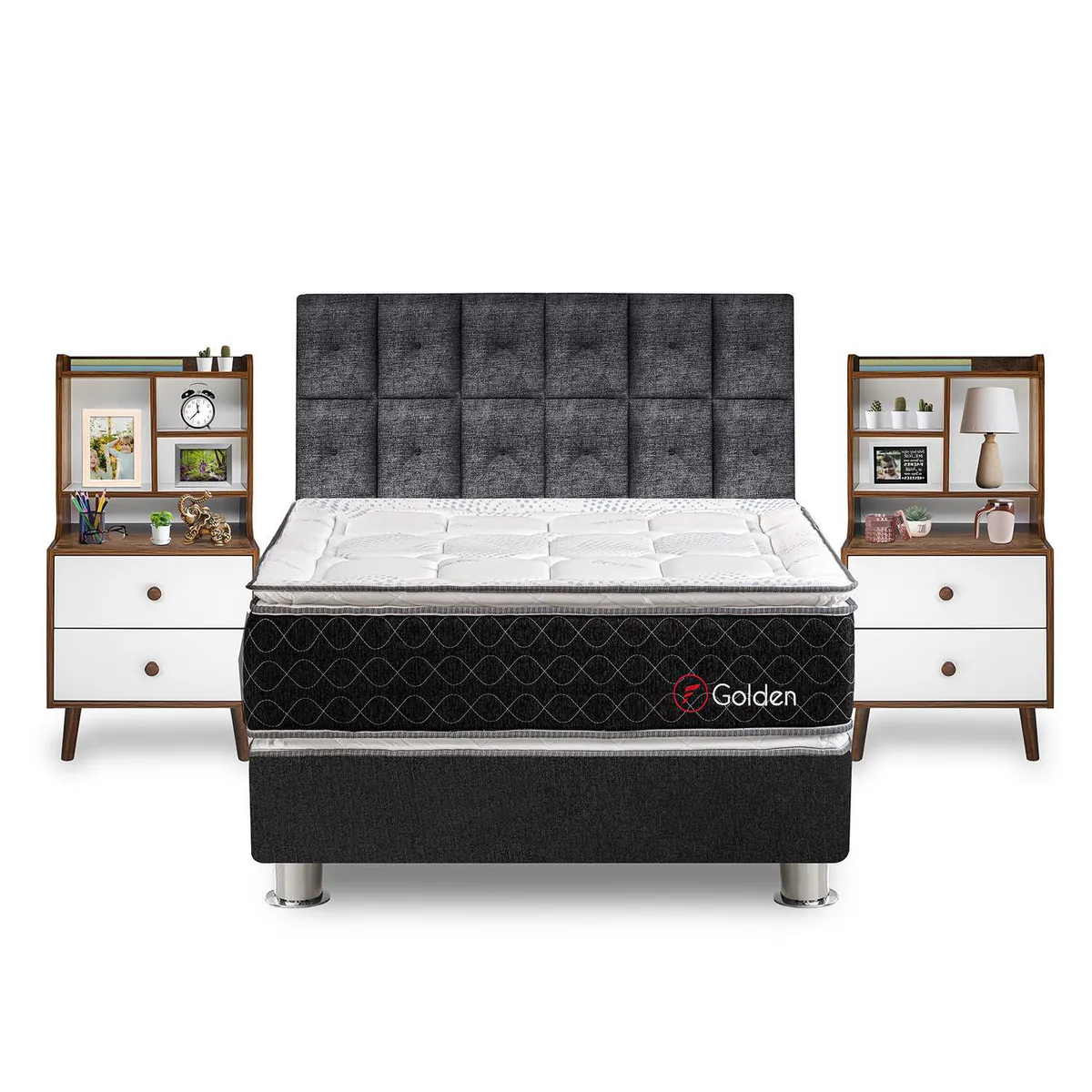 FORLI - Dormitorio Golden King + Velador Repisa Fashion