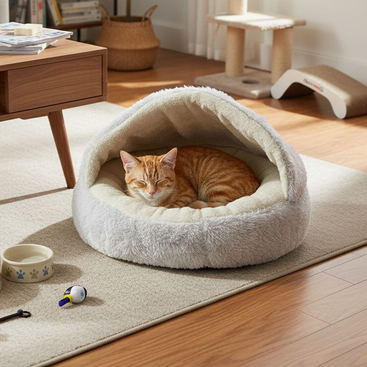 PETIZOOS - Cama de Peluche para Gato Gris/Beige 35.56x50x50cm