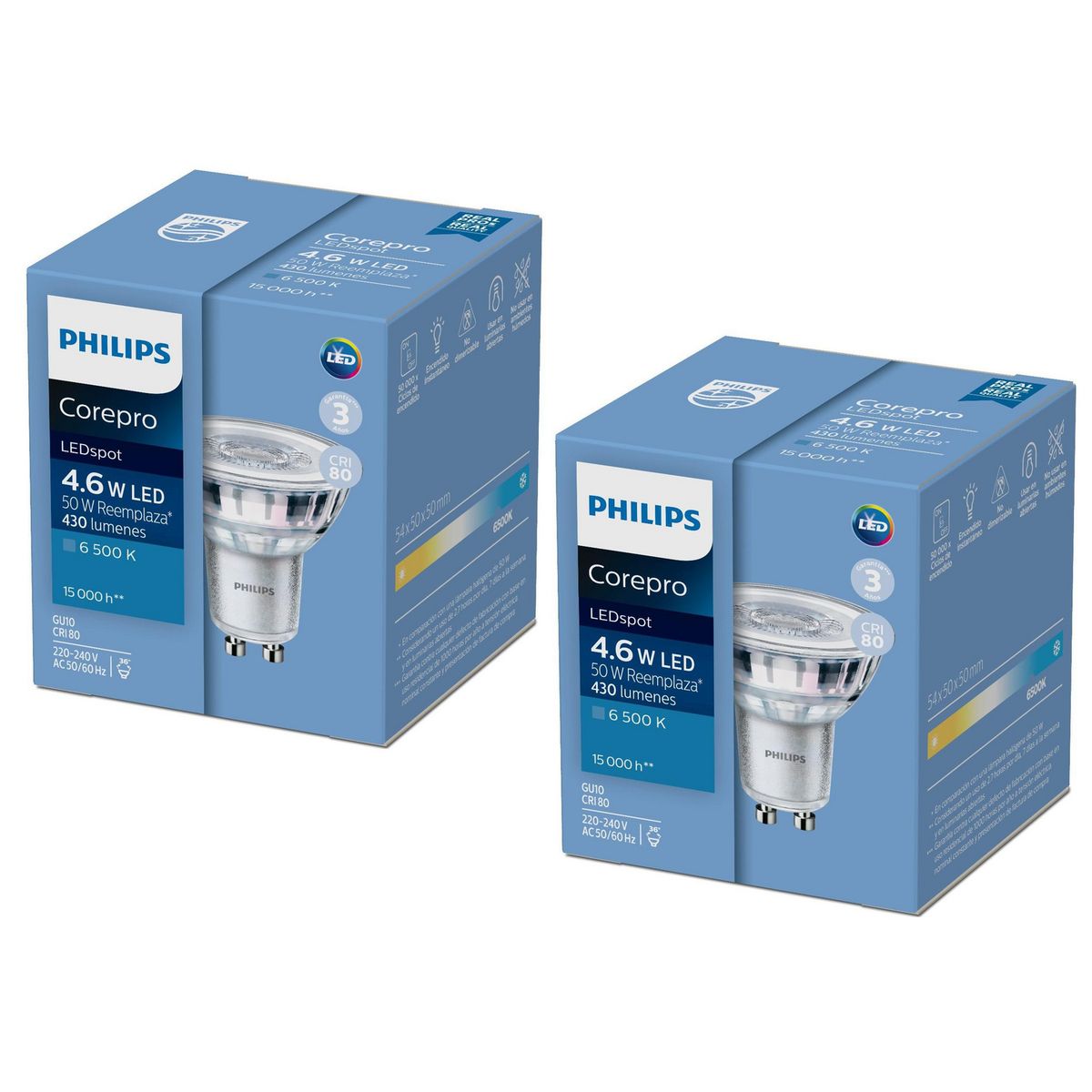 PHILIPS - Pack x2 Foco Dicroico LED GU10 4.6W Luz Fría
