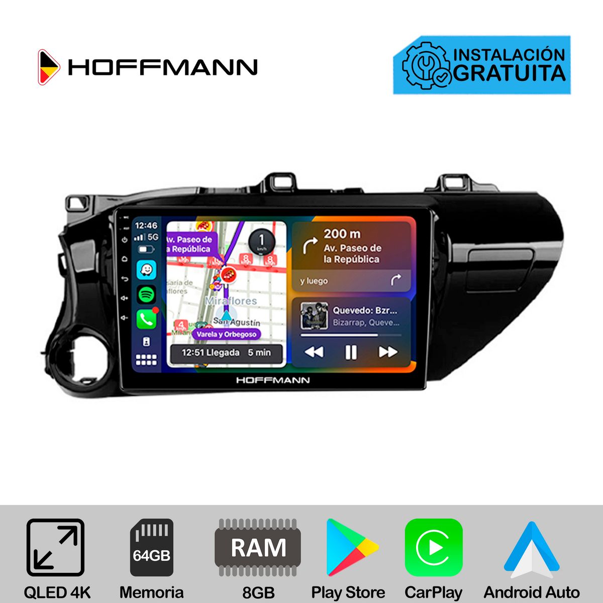 HOFFMANN - Autoradio Hoffmann CarPlay & Android Toyota Hilux Revo 2016 - 2023