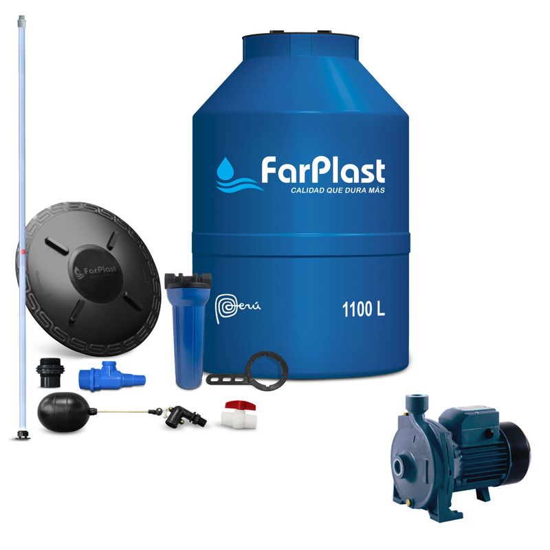  - Tanque de agua Azul FARPLAST 1100 L + Bomba centrífuga de agua 1.0 HP 105L/min