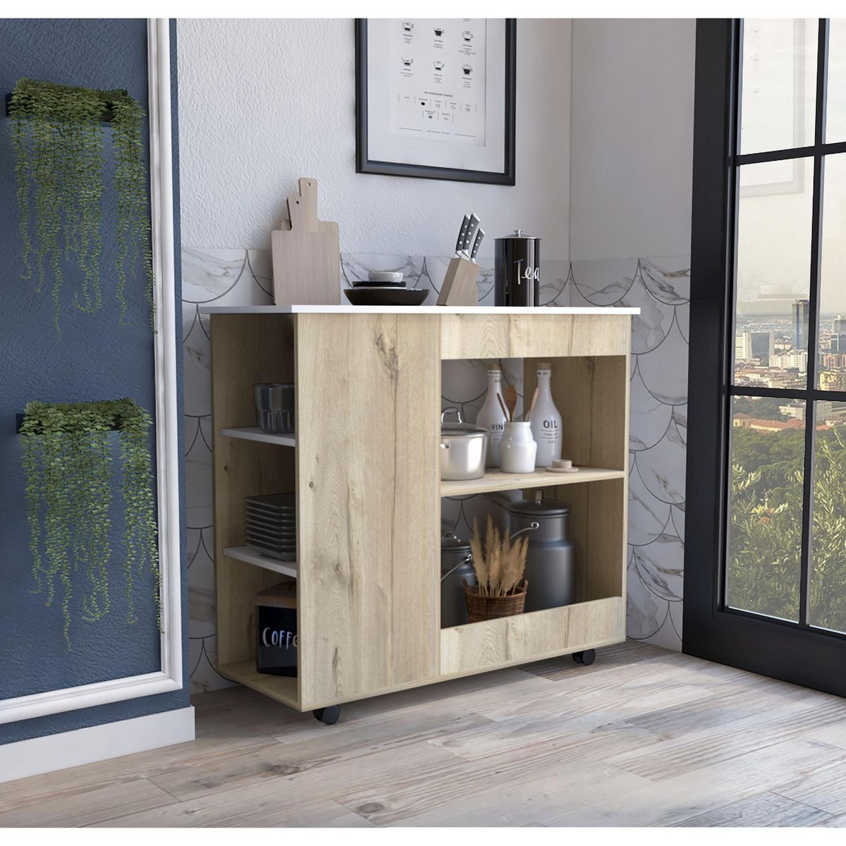 TUHOME - Mueble Cocina Bicolor Ruedas-D